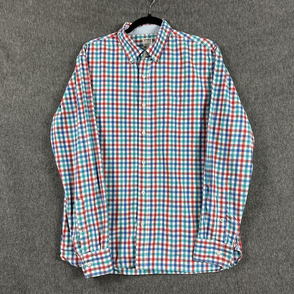 Bonobos Shirt Mens Large Red Blue Green Check Long Sleeve Slim Fit Button Down